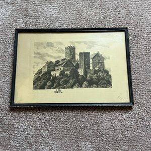 Antique ‘1914 Framed German Castle Artwork